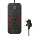 A07 2m 3000W 6 Plugs + 6-USB Ports Multifunctional Flame-retardant Socket with Switch, UK Plug, US Plug