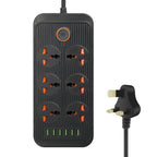 A07 2m 3000W 6 Plugs + 6-USB Ports Multifunctional Flame-retardant Socket with Switch, UK Plug, US Plug