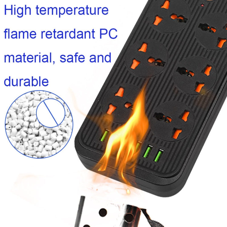 A07 2m 3000W 6 Plugs + 6-USB Ports Multifunctional Flame-retardant Socket with Switch, UK Plug, US Plug