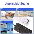 A07 2m 3000W 6 Plugs + 6-USB Ports Multifunctional Flame-retardant Socket with Switch, UK Plug, US Plug