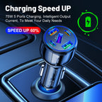 3USB+2PD 75W Dual Line Car Mobile Phone Fast Charging Charger, Black, White