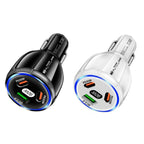 90W Super Fast Charging USB-C Car Charger Dual PD 30W+QC3.0 Charging Station, Black, White