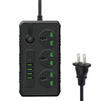 B09 2m 3000W 3 Plugs + PD + 4-USB Ports Multifunctional Flame-Retardant Socket With Switch, UK Plug, US Plug
