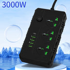 B09 2m 3000W 3 Plugs + PD + 4-USB Ports Multifunctional Flame-Retardant Socket With Switch, UK Plug, US Plug