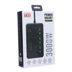 B09 2m 3000W 3 Plugs + PD + 4-USB Ports Multifunctional Flame-Retardant Socket With Switch, UK Plug, US Plug