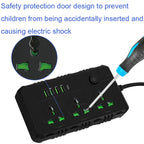 B09 2m 3000W 3 Plugs + PD + 4-USB Ports Multifunctional Flame-Retardant Socket With Switch, UK Plug, US Plug