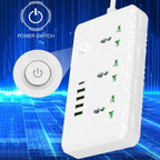 B09 2m 3000W 3 Plugs + PD + 4-USB Ports Multifunctional Flame-Retardant Socket With Switch, UK Plug, US Plug