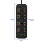 A05 2m 3000W 4 Plugs + 6-USB Ports Multifunctional Flame-Retardant Socket With Switch, UK Plug, US Plug