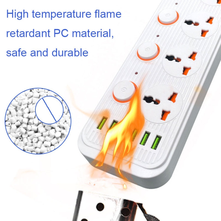 A05 2m 3000W 4 Plugs + 6-USB Ports Multifunctional Flame-Retardant Socket With Switch, UK Plug, US Plug