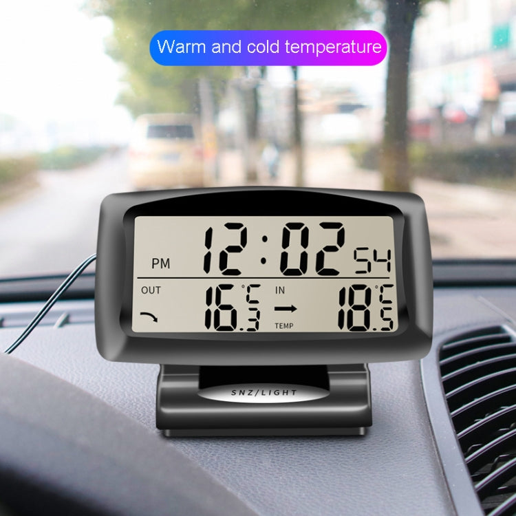 LCD Night Light Car Clock Automotive Electronics Inside And Outside Dual Thermometer, 2 in 1 Black