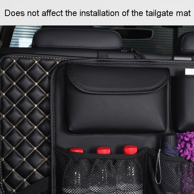 Car Trunk Leather Storage Bag Large Capacity Rear Seat Back Pouch, Leather, Mesh Pocket, Simple