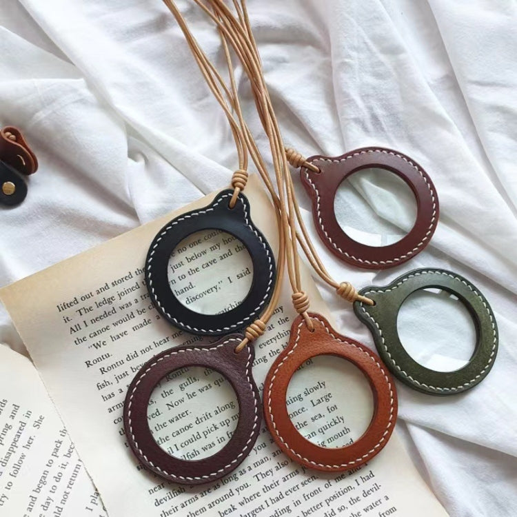 3X Adjustable Hanging Magnifier Portable Elderly Magnifying Glass with Leather Case, Black, Light Brown, Coffee
