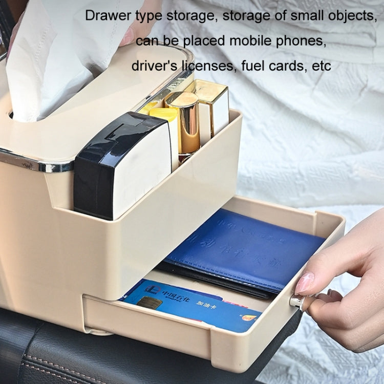 Car Tissue Box Multifunction Cup Holder Armrest Box Storage Box, Black, Beige