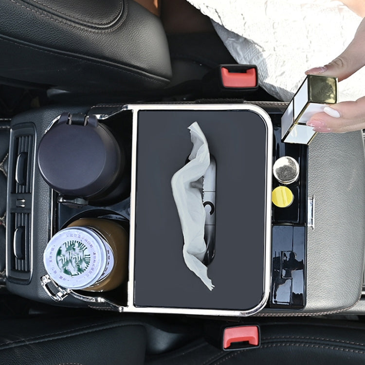 Car Tissue Box Multifunction Cup Holder Armrest Box Storage Box, Black, Beige