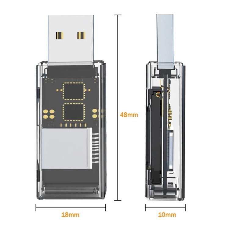 OTG Converter USB To SD/TF 2 In 1 Multi-Function Transparent Card Reader, Transparent