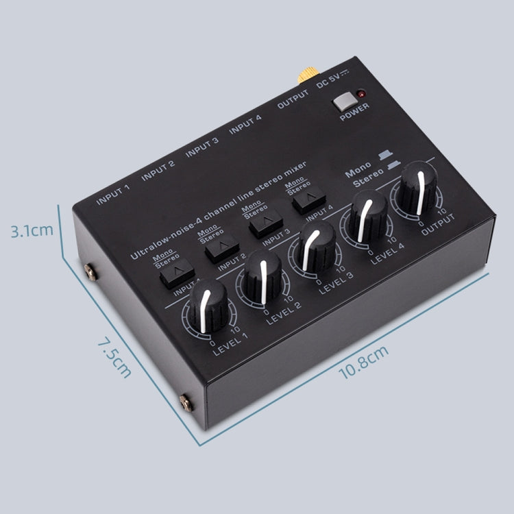 Ultra-compact 4 Channel Stereo Sound Low-noise Mixer For Recording Live Broadcasting, US Plug, MAX400