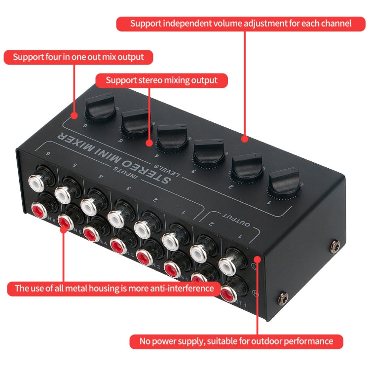 Audio Stereo Hub 6-Channel Passive Mixer Controller, CX600