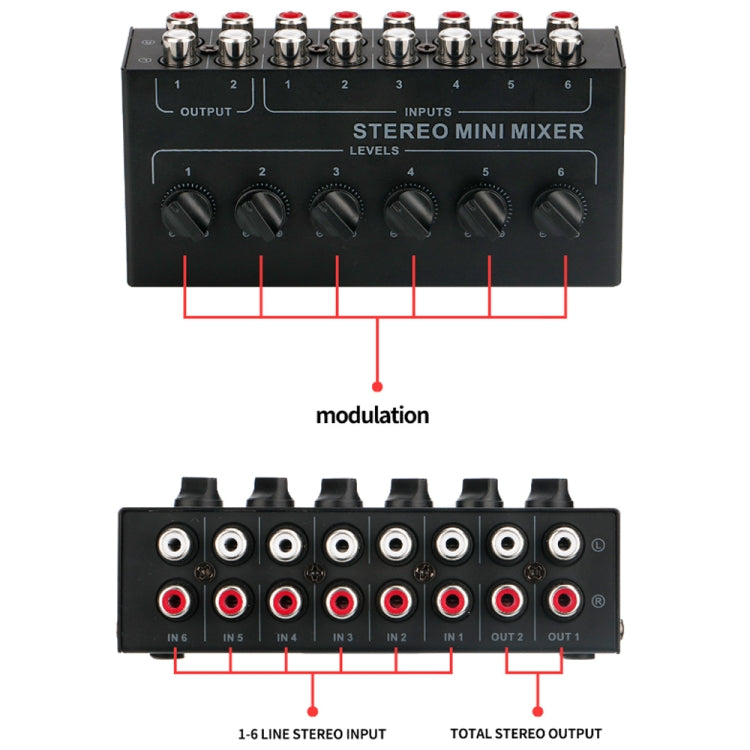 Audio Stereo Hub 6-Channel Passive Mixer Controller, CX600