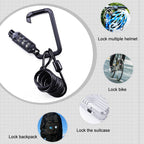 Universal Safety Code Wire Rope Helmet Lock for Motorcycles Bicycles, Black, Black+Storage Bag