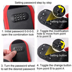 Full Plastic Key Box Password Lock Door Key Storage Password Box, Black, Red, Blue