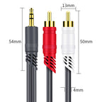 JINGHUA 3.5mm To 2RCA Audio Cable Game Console Outdoor Audio Connection Cable, 1.5m, 3m, 5m, 10m, 15m, 20m, 30m
