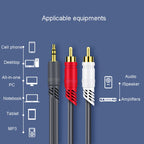 JINGHUA 3.5mm To 2RCA Audio Cable Game Console Outdoor Audio Connection Cable, 1.5m, 3m, 5m, 10m, 15m, 20m, 30m
