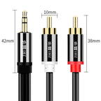 JINGHUA 1 In 2 3.5mm Audio Cable  3.5mm To 2RCA Double Lotus Computer Speaker Cell Phone Plug Cable, 1.5m, 3m, 5m, 10m