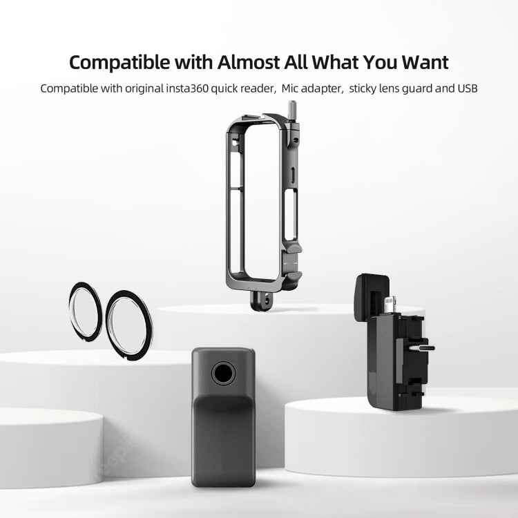 For Insta360 X3 AMagisn Metal Rabbit Cage Protective Frame Accessories, With Lens Cover, Only Cage