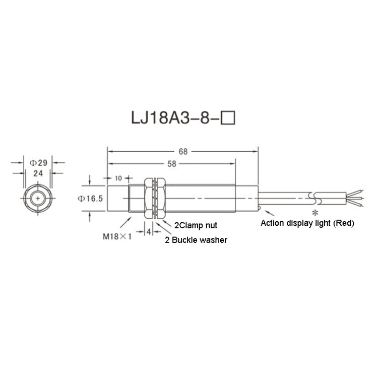 OMCH LJ18A3-8-Z/BX DC NPN 3-Wire Normally Open Sensors Inductive M18 Proximity Switch, LJ18A3-8-Z/BX