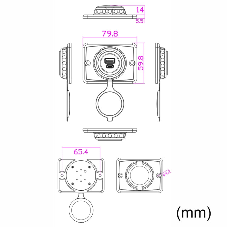 Car Ship Modified Waterproof USB Socket Charger, UCC-350 QC+PD Fast Charge 30W, UCC-350 AC3.1A Total 3.1A 15.5W
