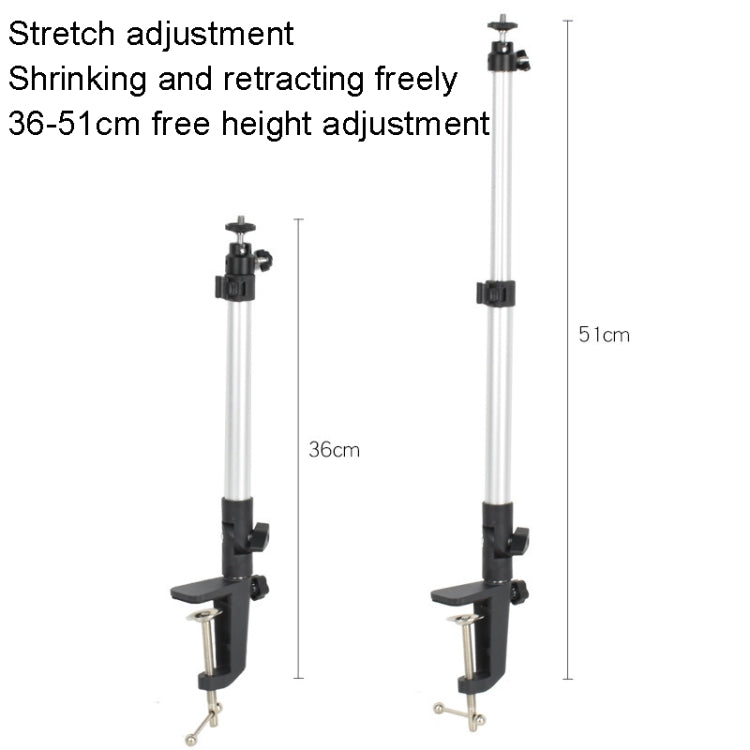 Aluminum Tube Cell Phone Live Streaming Telescopic Pole Desktop C-Clip Cell Phone Overhead Photo Holder, Bracket+Phone Clip