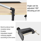 Aluminum Tube Cell Phone Live Streaming Telescopic Pole Desktop C-Clip Cell Phone Overhead Photo Holder, Bracket+Phone Clip
