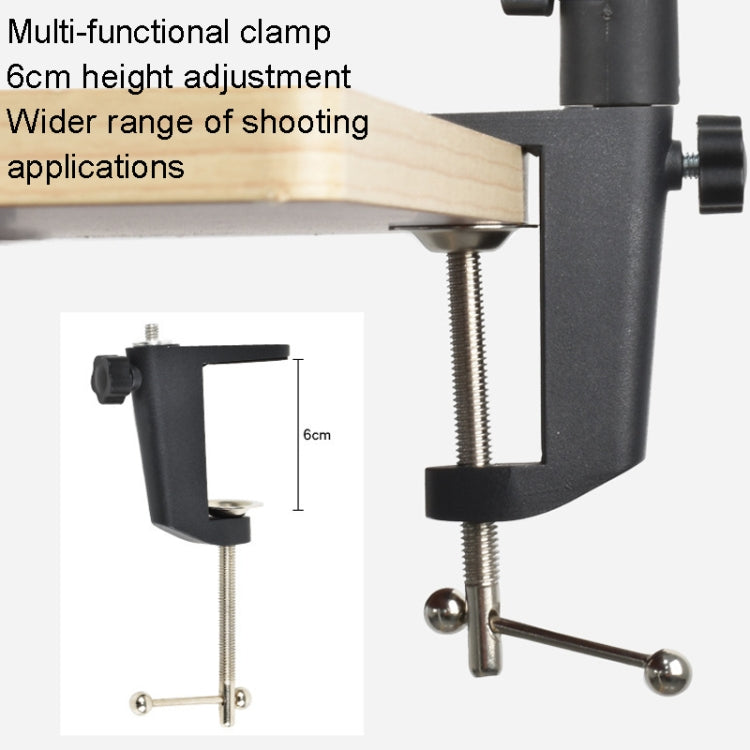 Aluminum Tube Cell Phone Live Streaming Telescopic Pole Desktop C-Clip Cell Phone Overhead Photo Holder, Bracket+Phone Clip
