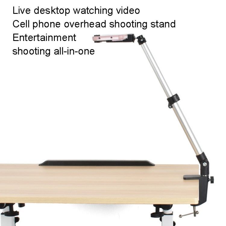 Aluminum Tube Cell Phone Live Streaming Telescopic Pole Desktop C-Clip Cell Phone Overhead Photo Holder, Bracket+Phone Clip