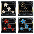 4pcs/set Small Chrysanthemum Perfume Alloy Jewelry Car Air Outlet Decoration Clip, White, Black, Red, Blue