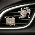2pcs/Set Car Air Outlet Diamond-Encrusted Decoration Aromatherapy Clip, High Heels+Bag, Golden Bag+Gold High Heels, Bag+ Crown, Champagne Bag+ Gold High Heels, Bag+Color High Heels