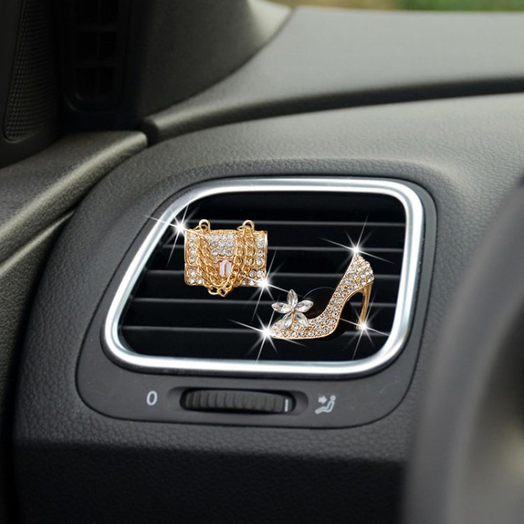 2pcs/Set Car Air Outlet Diamond-Encrusted Decoration Aromatherapy Clip, High Heels+Bag, Golden Bag+Gold High Heels, Bag+ Crown, Champagne Bag+ Gold High Heels, Bag+Color High Heels