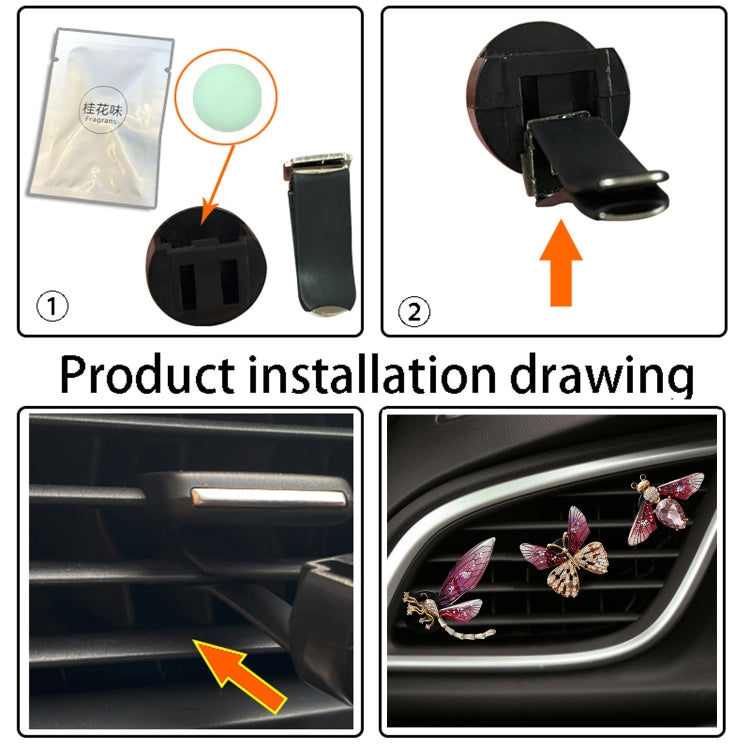 3pcs/set Metal Butterfly Dragonfly Bee Car Air Vent Aromatherapy Decorative Clip
