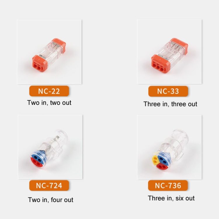4pcs Direct Insertion Of Quick Terminal Block Wire Connector Clamps, NC-22, NC-33, NC-724, NC-736