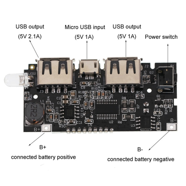 Dual USB18650 Battery Charger Module Mobile Power Boost DIY Li-Ion Battery Digital Display Charging Motherboard, 5V 1A 2.1A Charging Port
