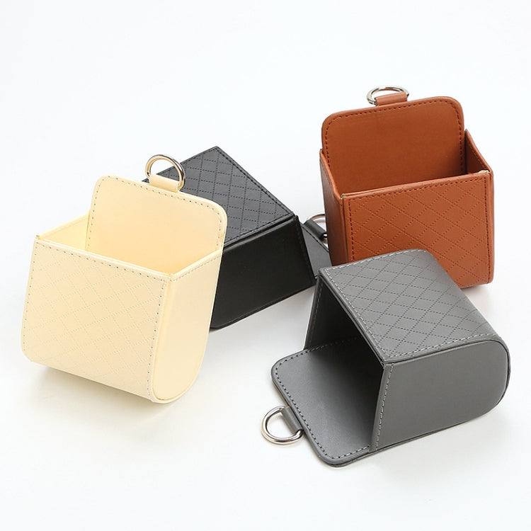 Car Air Outlet Leather Multifunctional Mobile Phone Card Hanging Storage Box, Black, Gray, Brown, Beige
