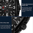 SANDA 5304 Quartz Men Watch Three Eyes Six Stitches Simple Calendar Waterproof Waist Watch