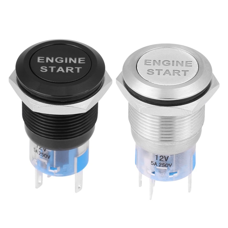 19MM Car Modification One-Button Start Switch Waterproof LED Metal Button, Silver, Black