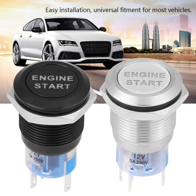 19MM Car Modification One-Button Start Switch Waterproof LED Metal Button, Silver, Black