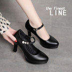 Women High Heels Comfortable Small Heel Temperament Waterproof Platform One Buckle Shoes, 34, 35, 36, 37, 38, 39, 40