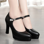 Women High Heels Comfortable Small Heel Temperament Waterproof Platform One Buckle Shoes, 34, 35, 36, 37, 38, 39, 40
