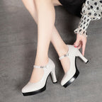Women High Heels Comfortable Small Heel Temperament Waterproof Platform One Buckle Shoes, 34, 35, 36, 37, 38, 39, 40