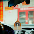 Hand-woven Wood Beads Cotton Rope Rainbow Car Aromatherapy Pendant