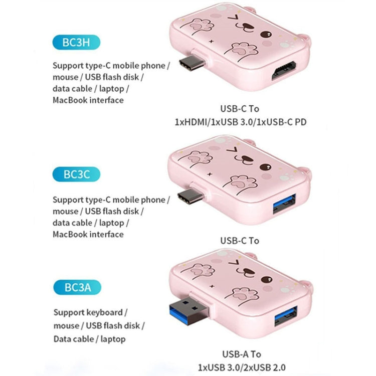 3 In 1 Type-C Docking Station USB Hub For iPad / Phone Docking Station, 3H HDMI+PD+USB3.0  White, 3C USB3.0+USB2.0 x 2 White, 3A USB3.0+USB2.0 x 2 White, 3H HDMI+PD+USB3.0 Pink, 3C USB3.0+USB2.0 x 2 Pink, 3A USB3.0+USB2.0 x 2 Pink