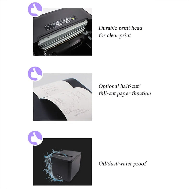 80mm USB+Network Port Thermal Receipt Printer Store Cashier Printer, US Plug, EU Plug, UK Plug